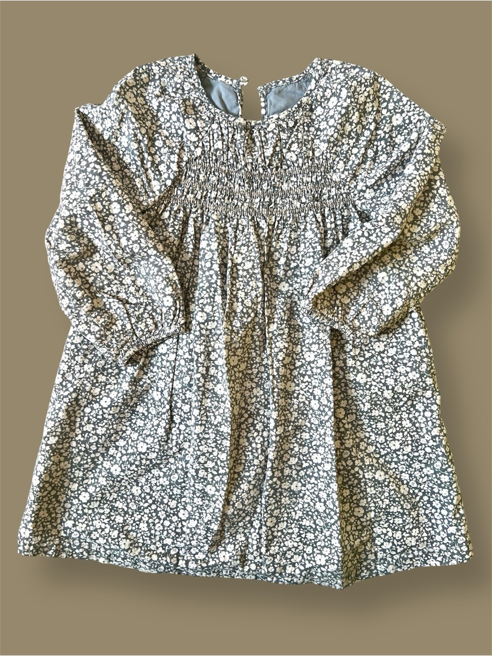 Zara Girls Floral Smocked Dress - Green & Cream